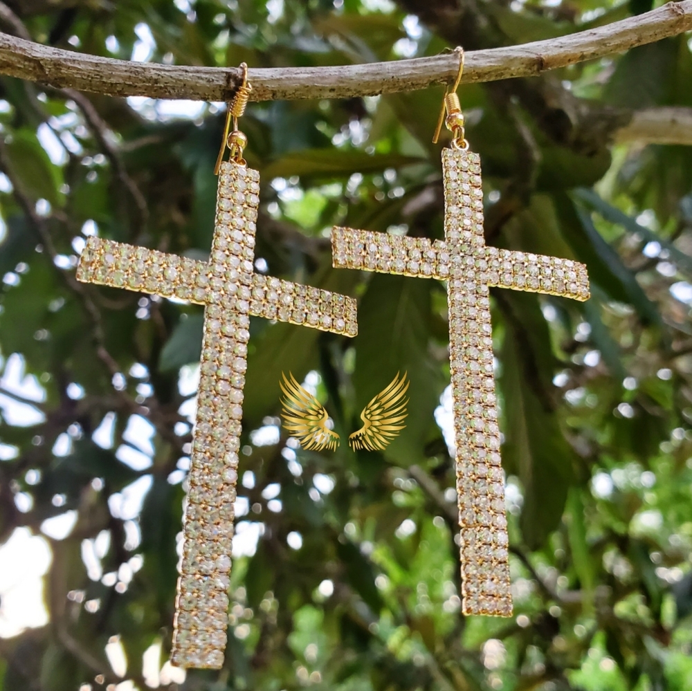 Golden Bling Cross Earrings